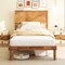 Rustic Golden Brown Acacia Wood MDF Platform Bed Frame with Headboard and Under-Bed Storage